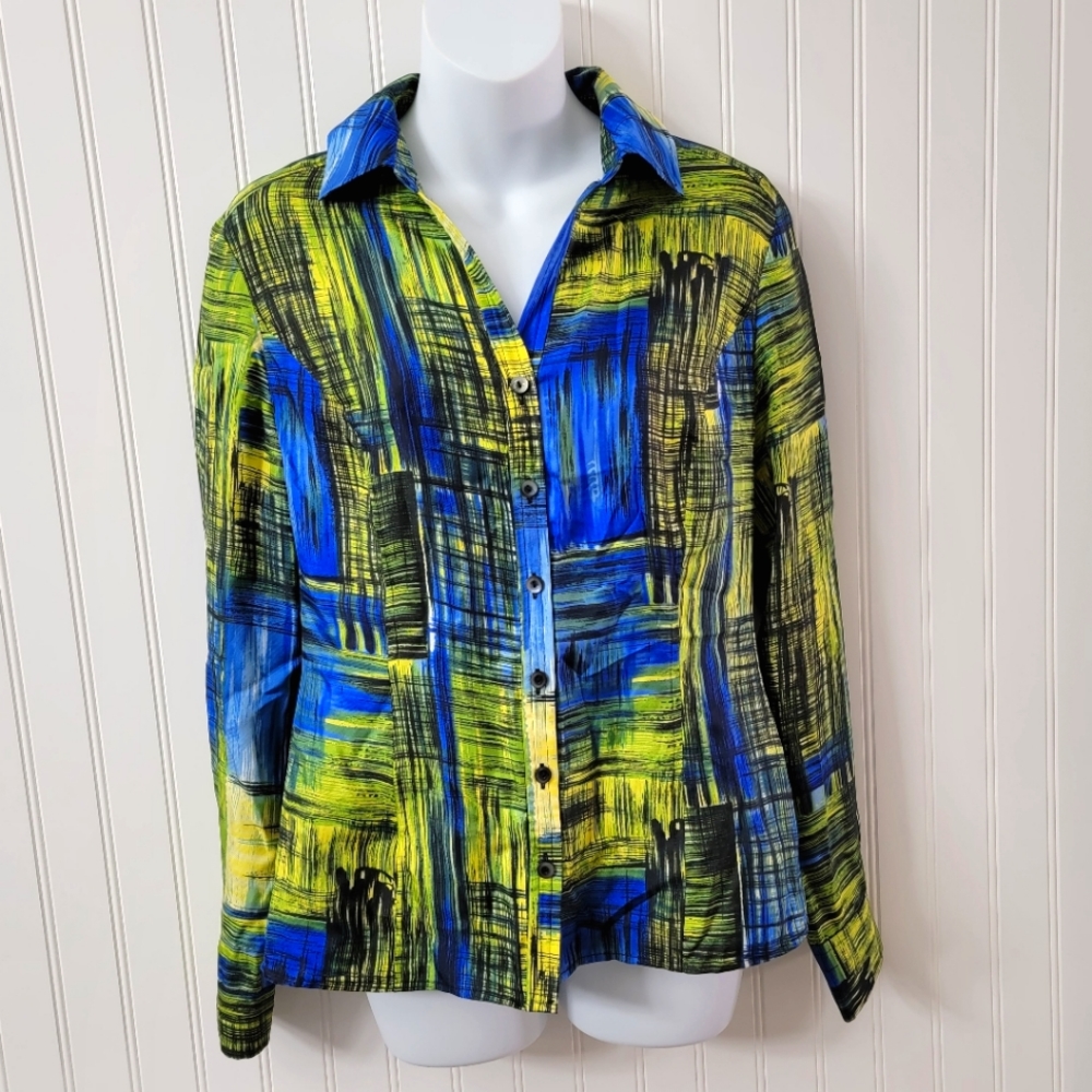 Yellow, blue, & green button down career shirt